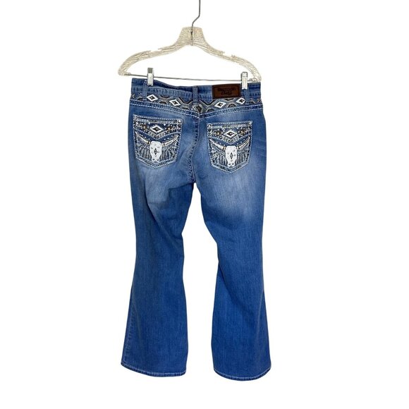 Westfield Eagle Womens Jeans Distressed Bootcut Wit Rhinestone Pockets 13 XL - Picture 1 of 13
